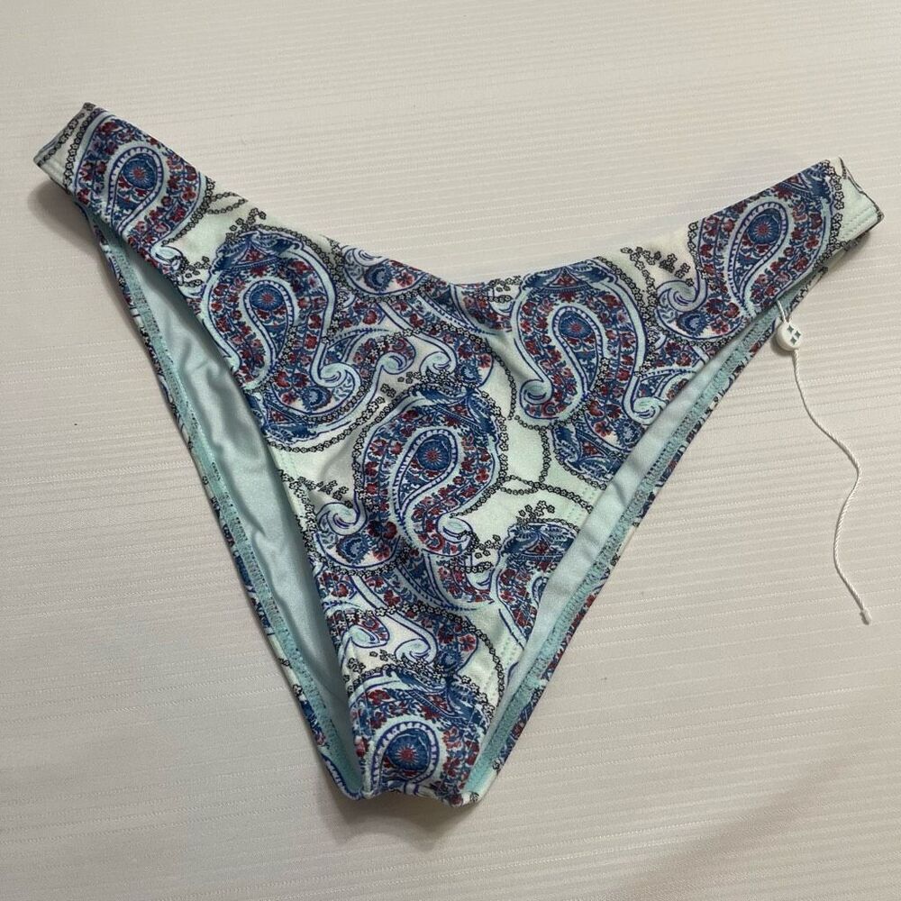 Frankie’s Bikinis Blue Paisley Bikini Bottoms Size Large New